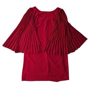 Red DRAMATIC flare pleated bell sleeves